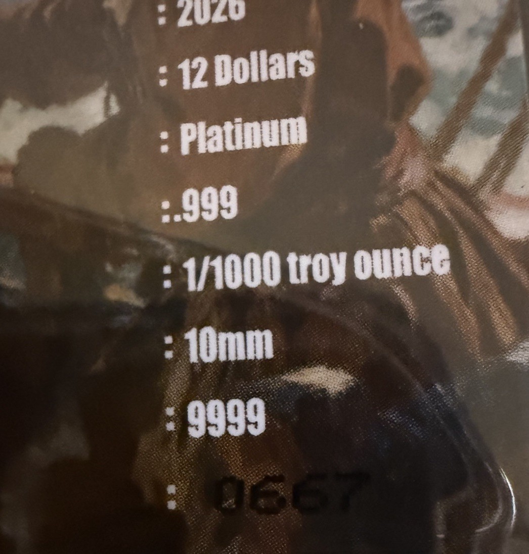 Beautiful Liberia 2026 Privateers Platinum Coin .999 12 Dollar COA S/N 667 & 668