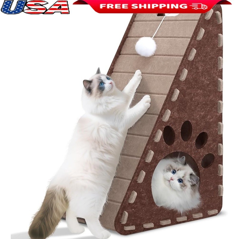 Durable Cat Scratching Board Multifunctional Triangle W/ Toy Ball Indoor Use
