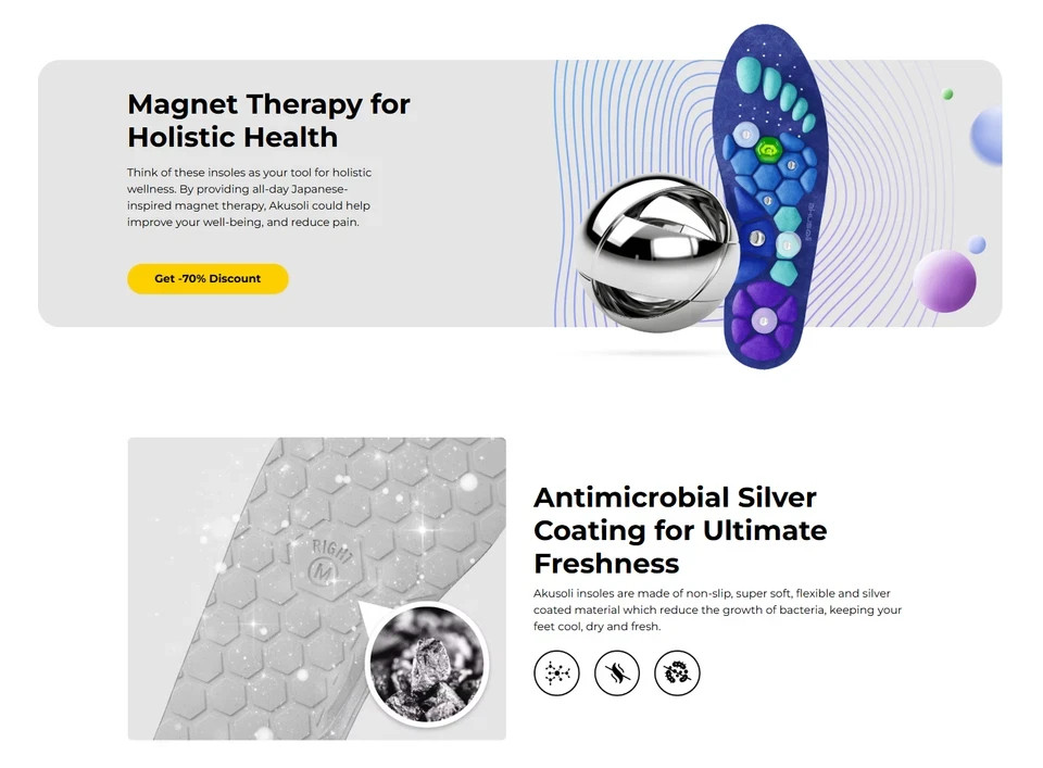 Akusoli Magnetic Acupressure shoe insoles, High Arch Support