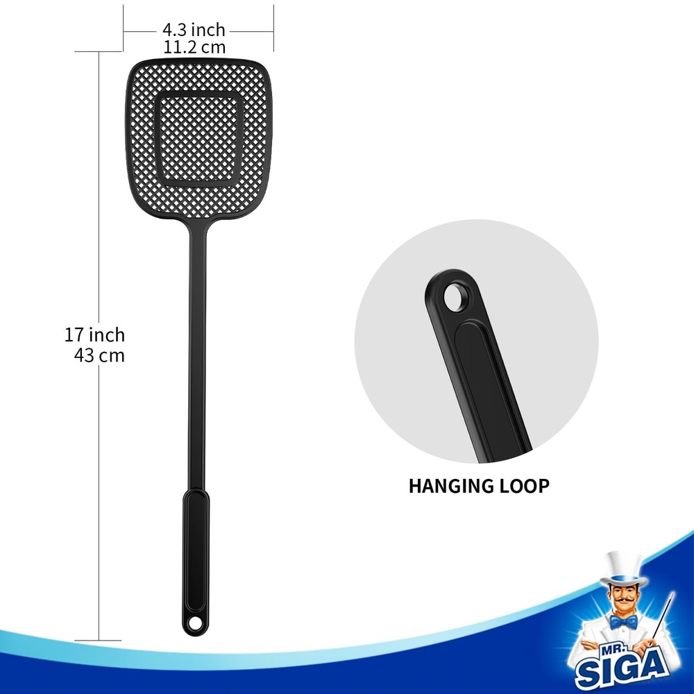 Heavy Duty Long Handle Fly Swatter, Black, 6 Pack