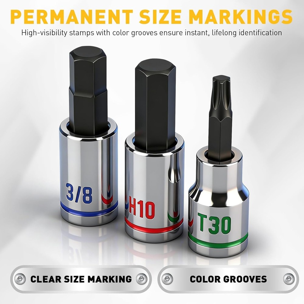 21-Piece Allen Bit Socket Set, 3/8" Drive Hex & Torx Socket Set with Magnetic...