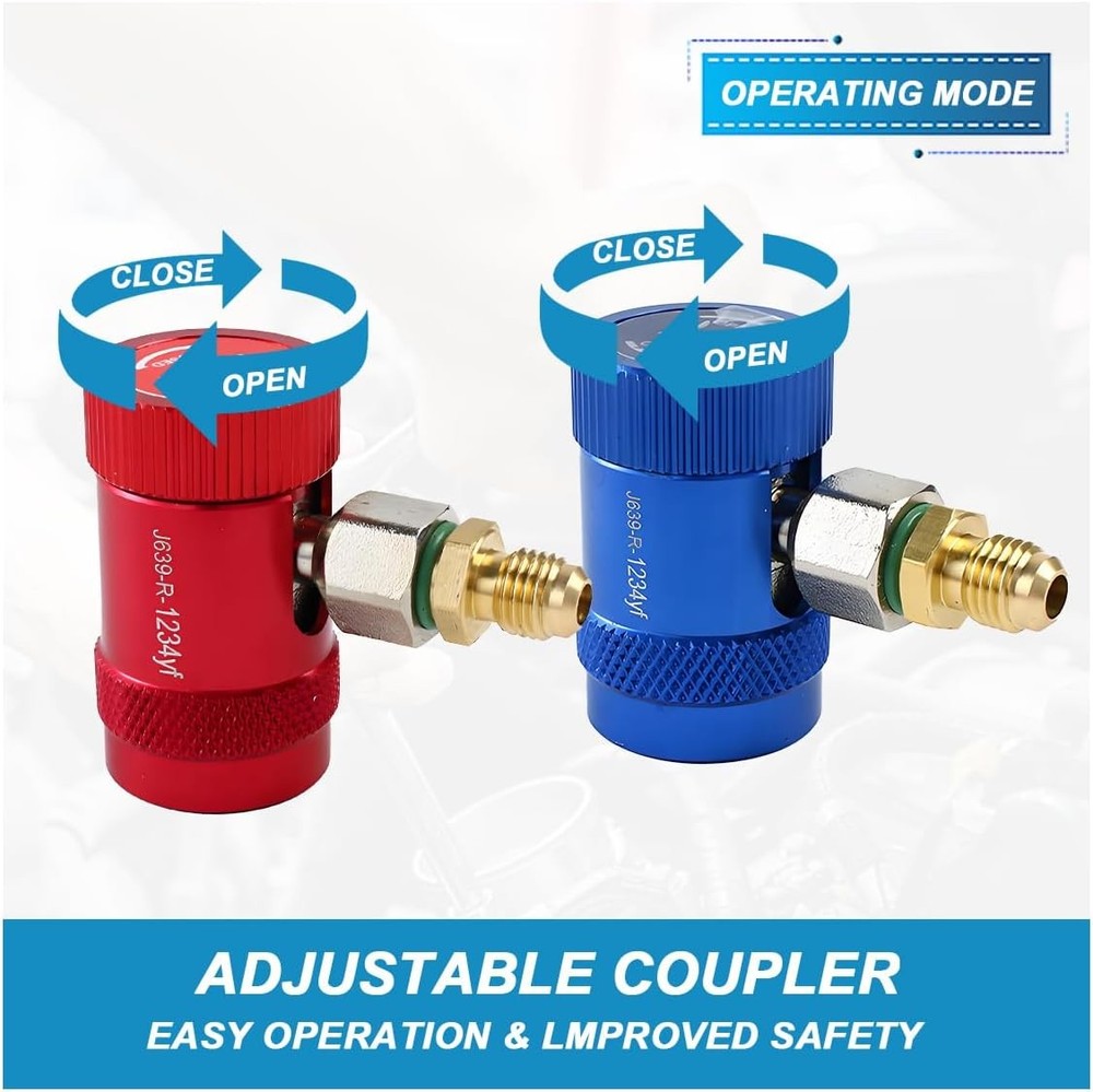 R1234yf A/C Refrigerant Quick Coupler Adapter Set, Adjustable High & Low Pressur