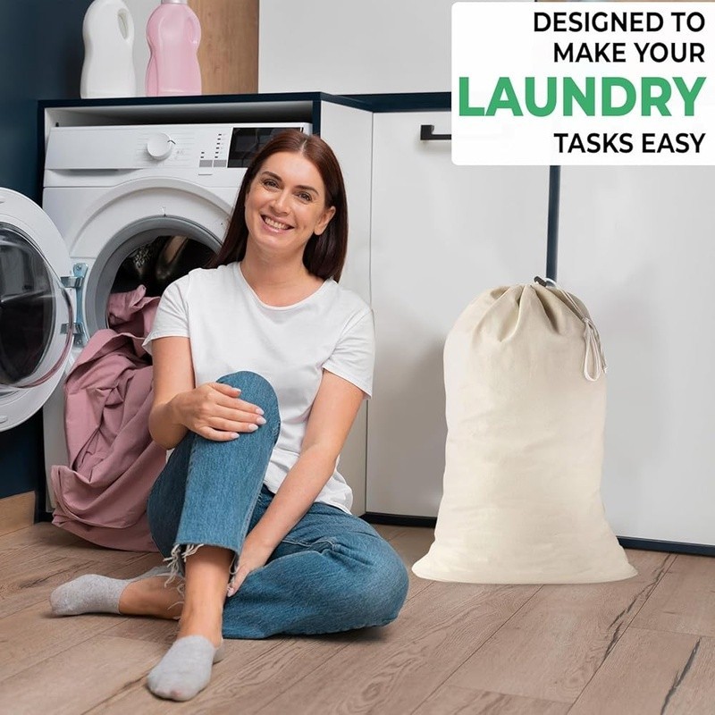 Durable Cotton Drawstring Laundry Bag Large Capacity Multi Purpose Storage Sack