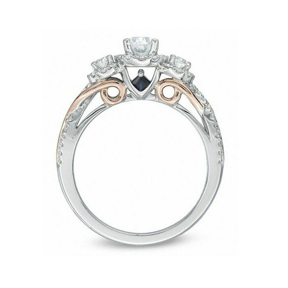 Vera Wang Oval Lab-Created Diamond Stone Engagement Two-Tone 925 Silver Ring