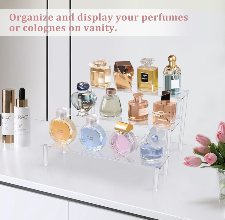 Acrylic Riser,2 Pcs Clear Display Risers Stand Cologne Organizer Acrylic Shelves