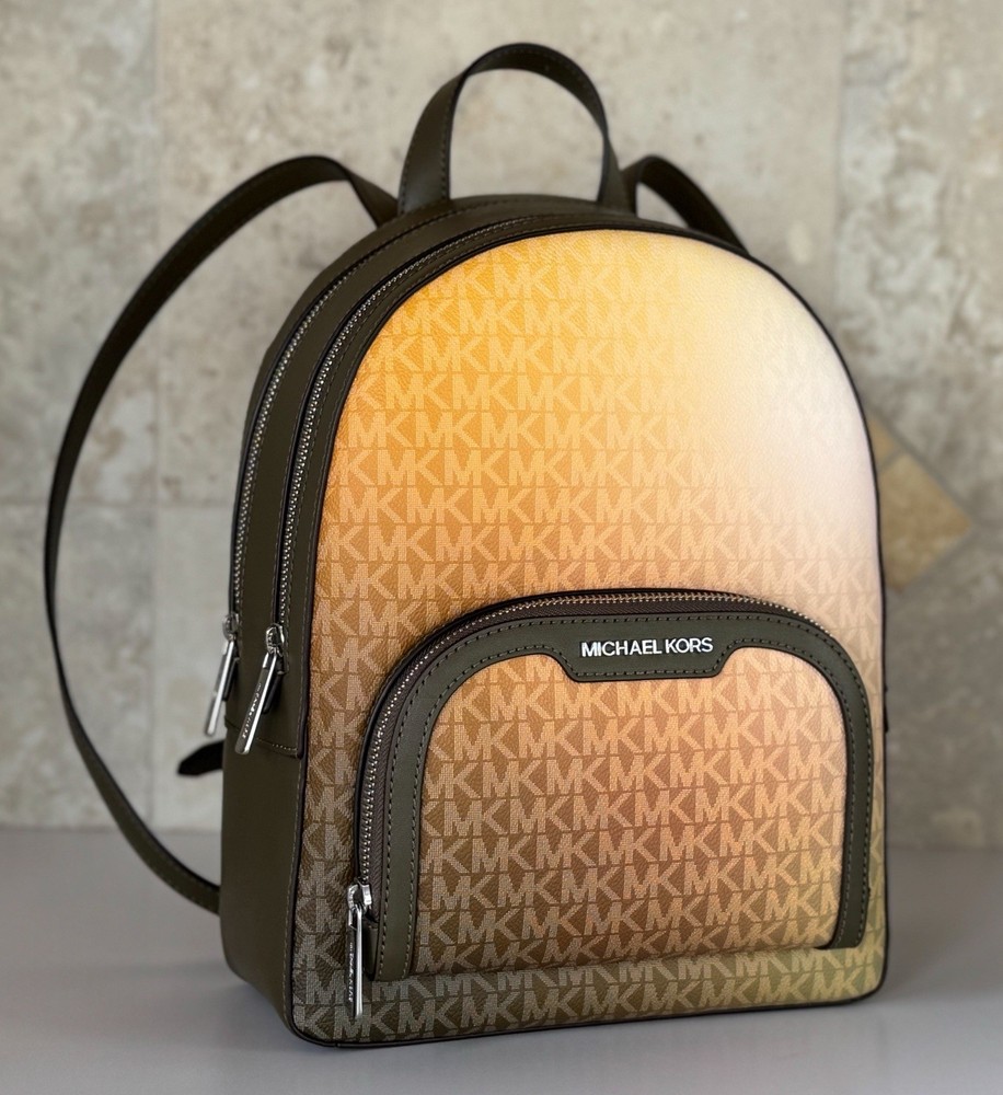 Michael Kors Jaycee Medium Zip Pocket Backpack MK Ombre Olive Multi