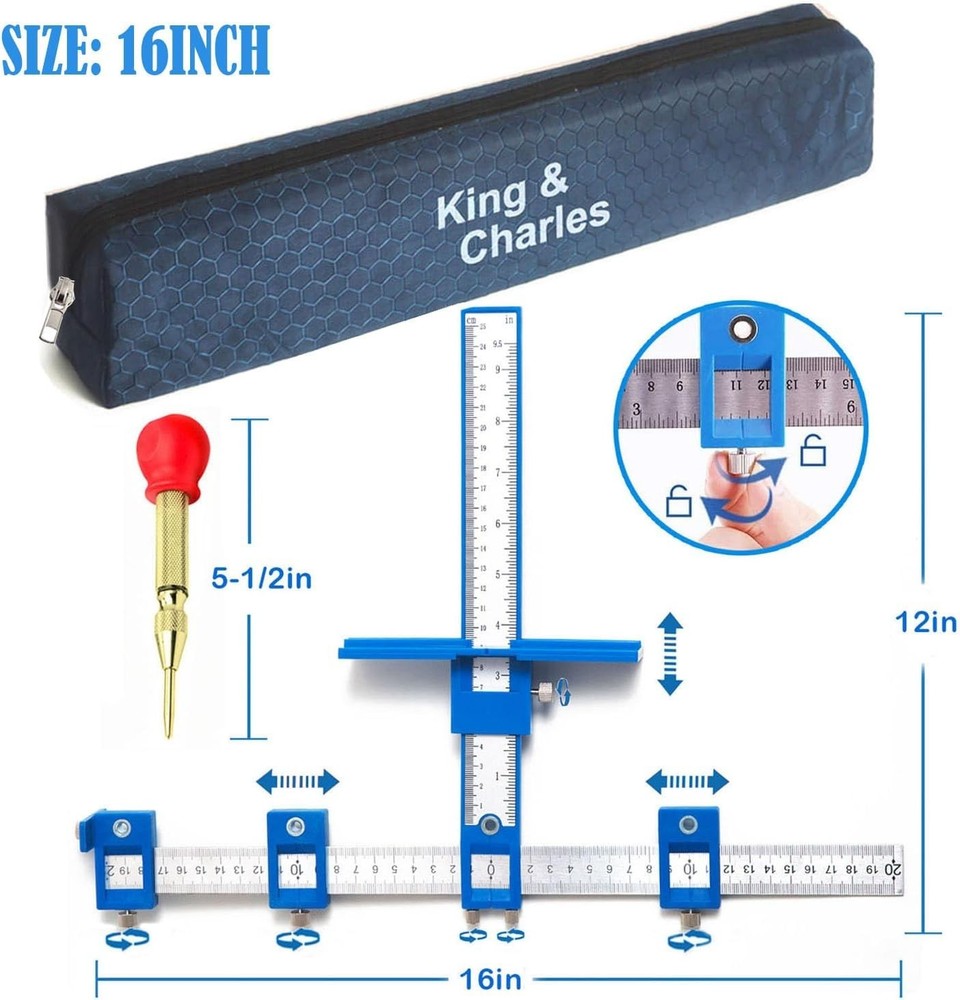 Efficient Cabinet Hardware Jig - Automatic Center Punch and Drill Guide Included