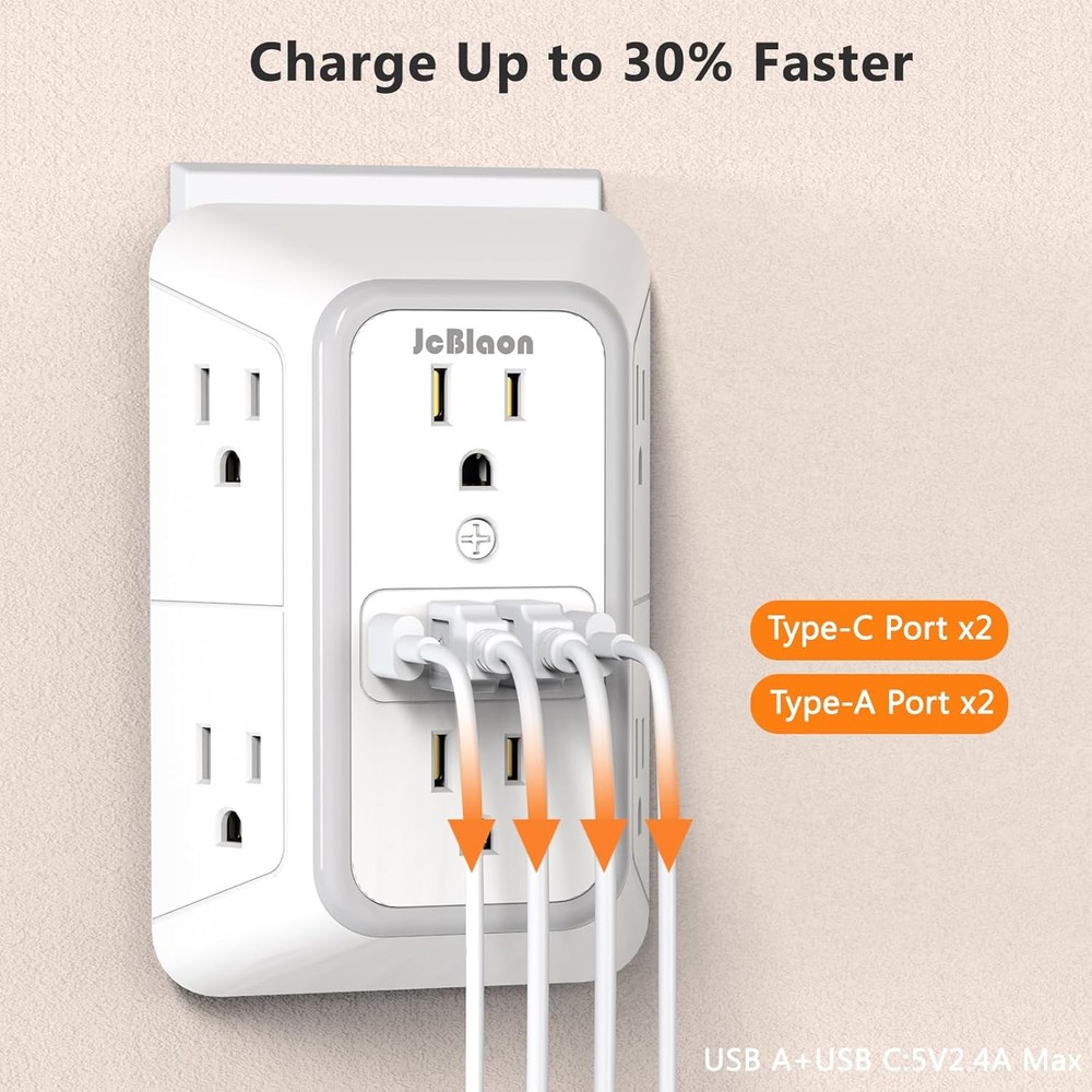 4 USB Wall Charger Power Strip Surge Protector with Multiple Outlets