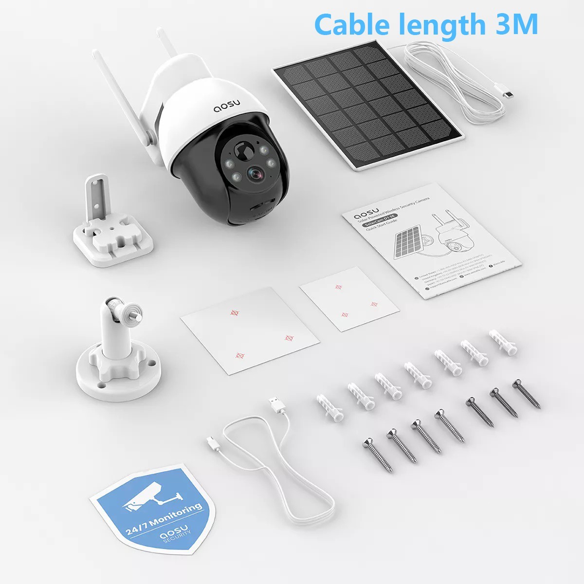 AOSU Solar Security Camera Wireless Outdoor 3KSurveillance work with Alexa,2pack