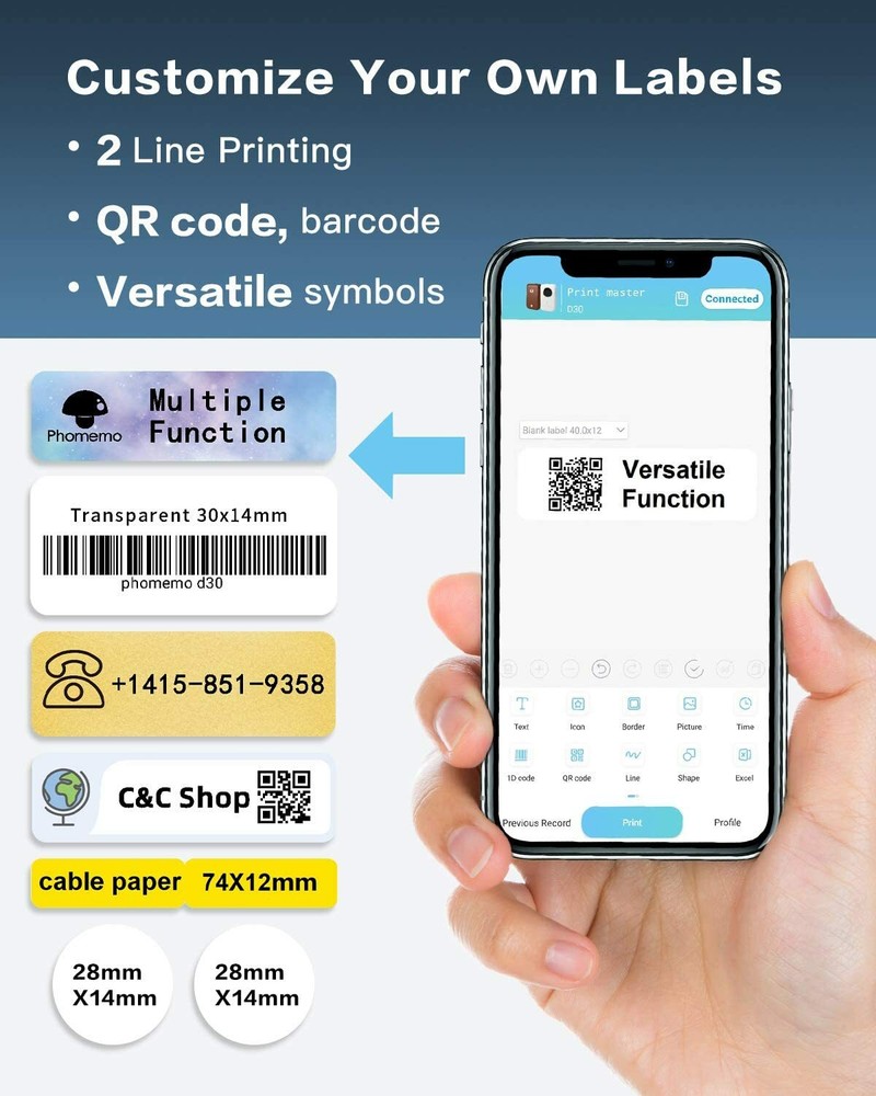 Phomemo D30 Label Maker Machine Mini Thermal Paper Sticker Printer with Tape US