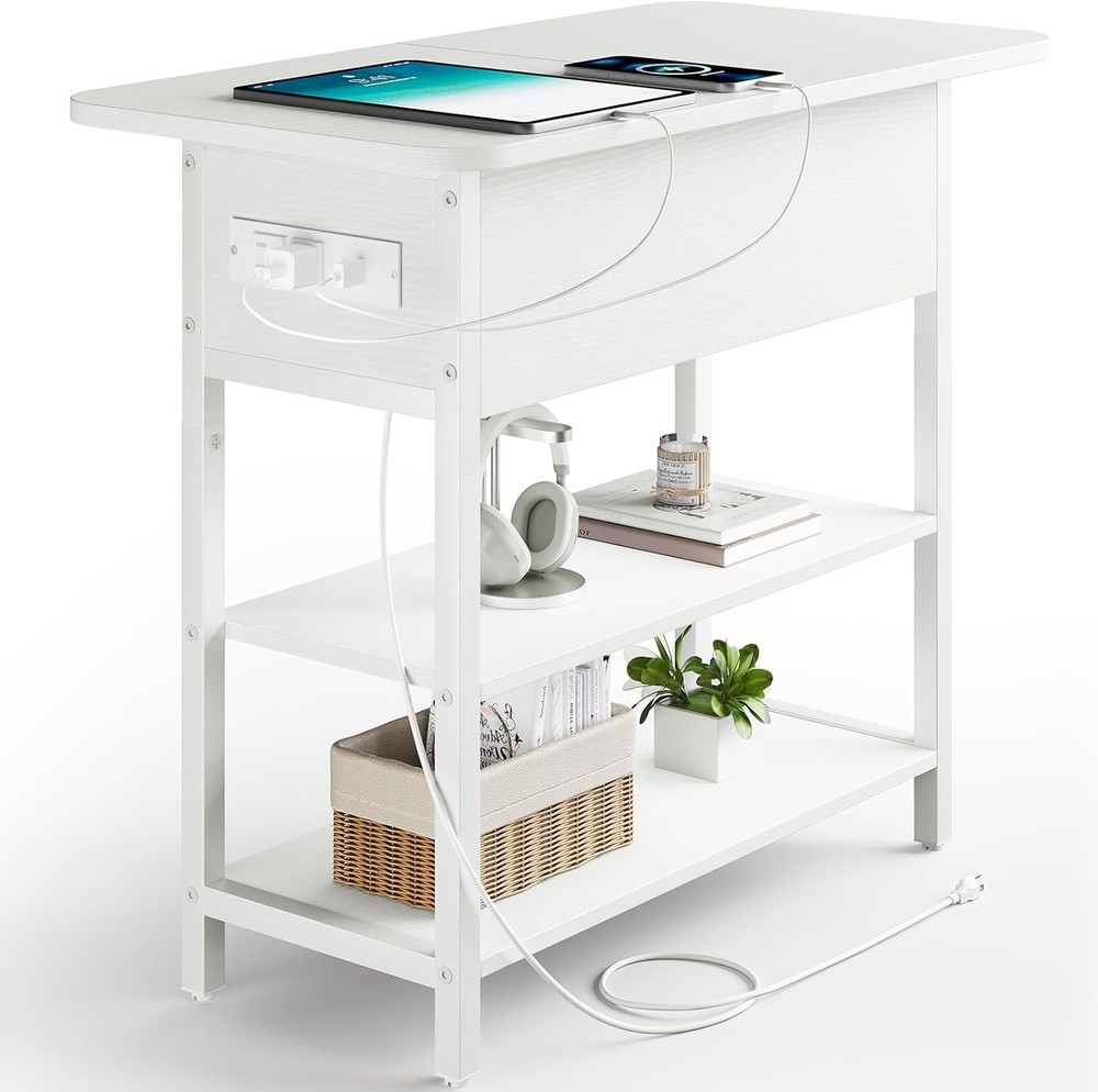 End Table w/Charging Station Flip Top Side Table Sofa Couch Table Bedside Table