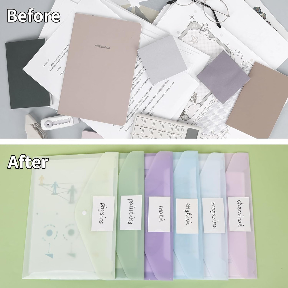 24 Pack Plastic Envelopes Plastic File Folders, Poly Folders with Snap Closure,