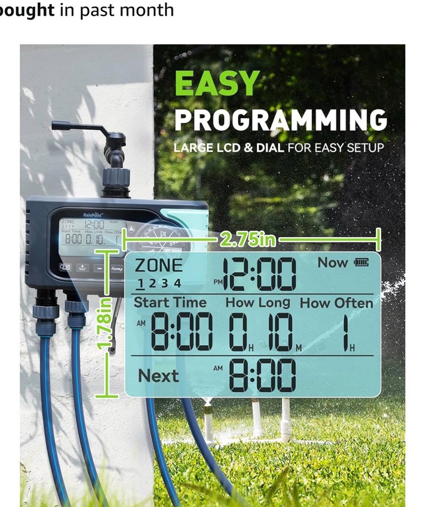 RAINPOINT Sprinkler Timer, 4 Outlets Hose Timers, 4 Zone Water Timer,brass conne