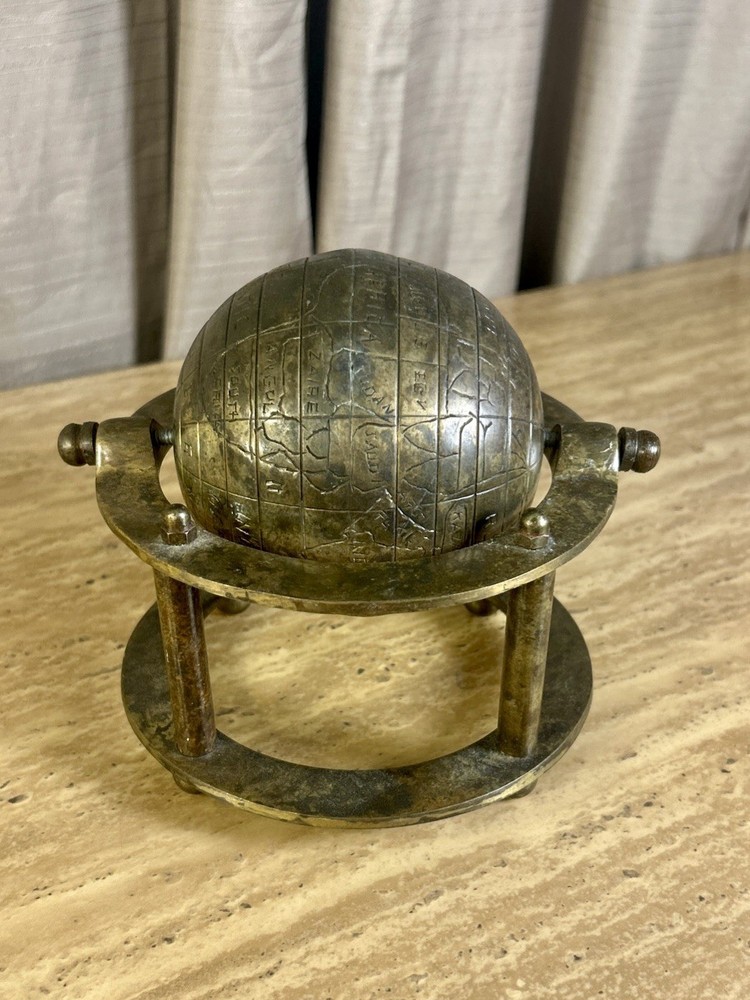 Table Globe Etched Old World Style Vintage Solid Brass Desk Office Study - 7 x 8