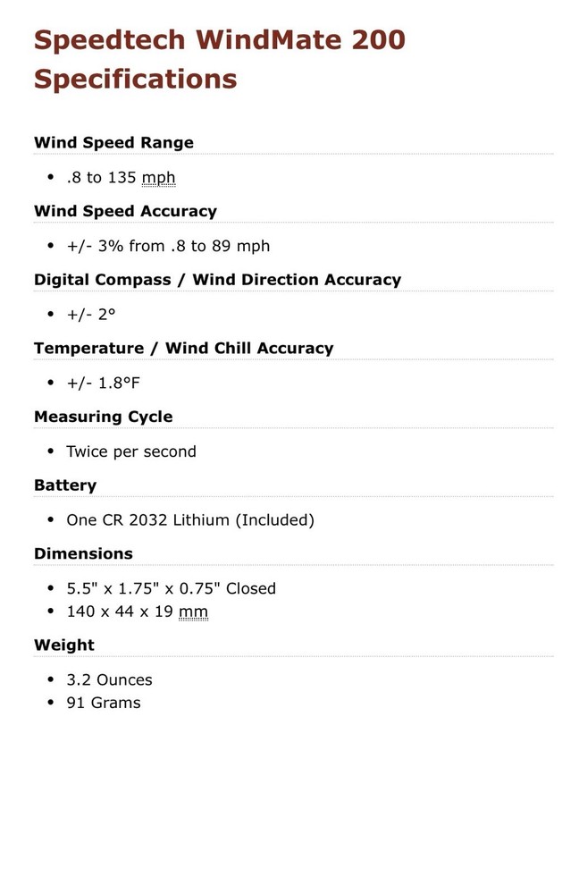 Speedtech Weatherhawk WM-200 WindMate Anemometer w/ Wind Direction