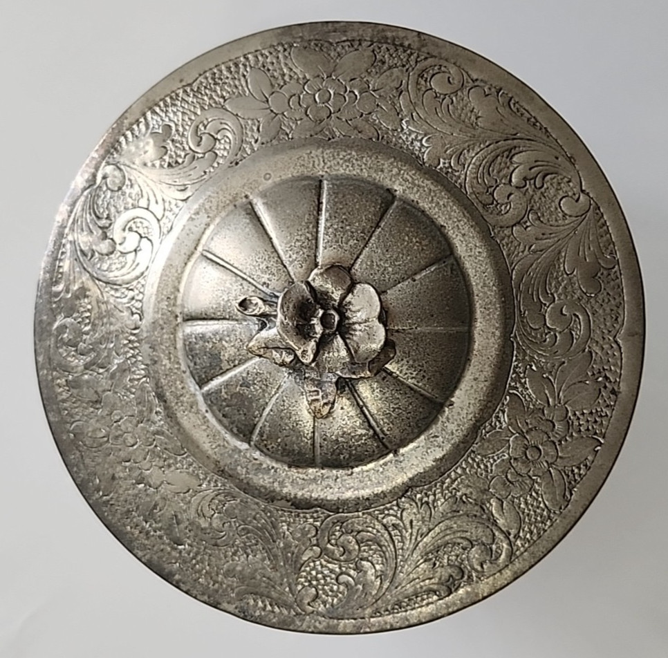 Silver tone Dish Bowl With Lid - unmarked