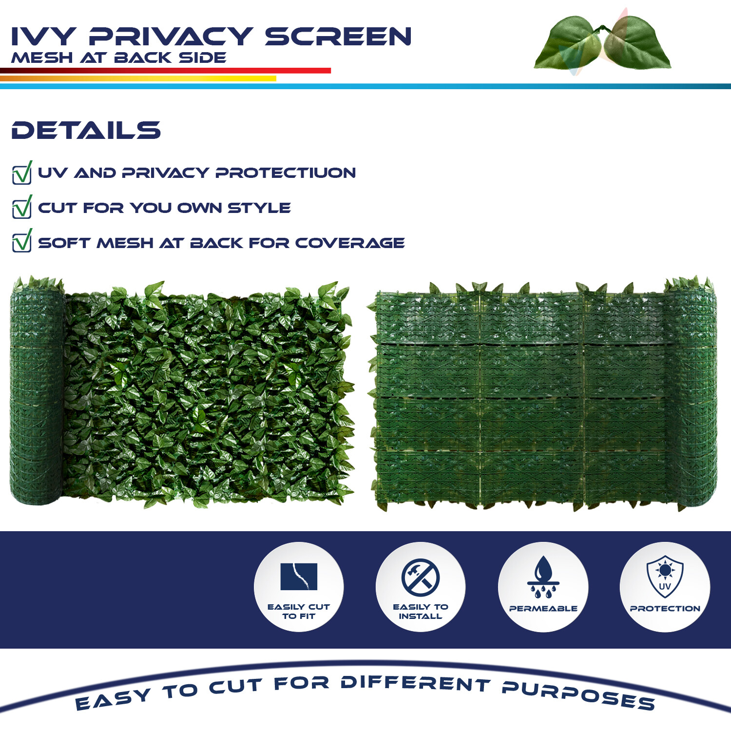 39" x 117" Artificial Faux Ivy Leaf Privacy Fence Panel Screen Hedge Decor