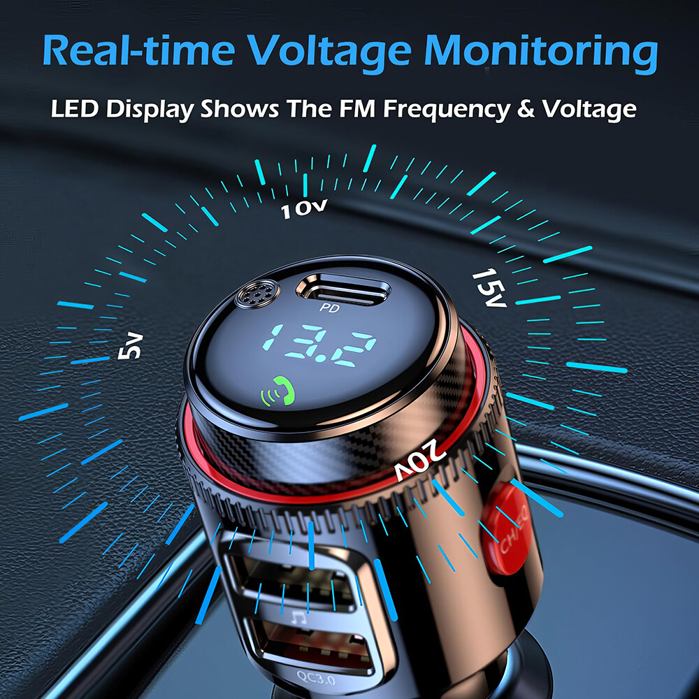 Car Bluetooth FM Transmitter PD 45W Car Charger Power Adapter Cigarette Lighter