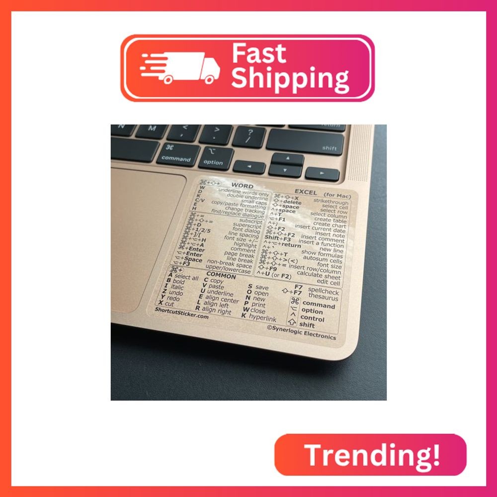 Synerlogic for Mac Word & Excel Shortcuts Cheat Sheet Sticker | Quick Reference