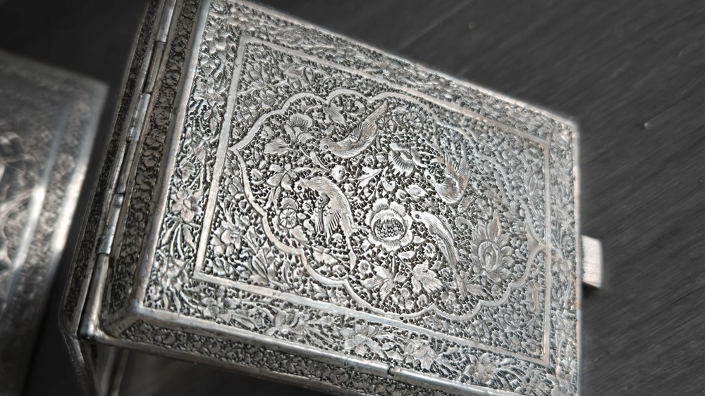 Genuine Antique Middle Eastern Solid Silver Cigarette Box Case
