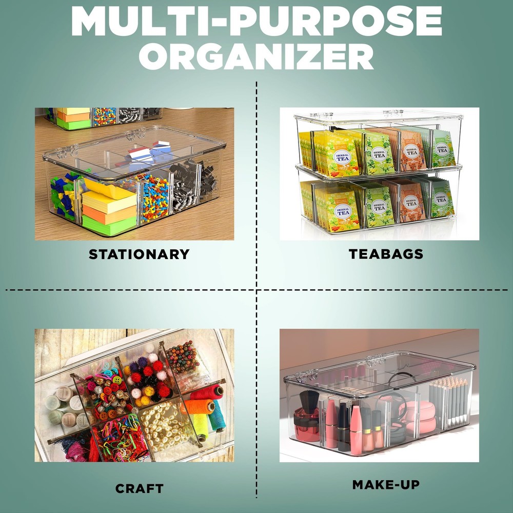 Tea Bag Organizer With Lids, 1 Pack Clear Pantry Storage Box Stackable Part...