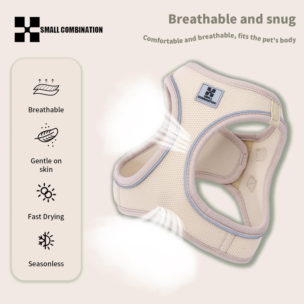 Adjustable Dog Harness with Leash Reflective Mesh No-Pull Design Cream S
