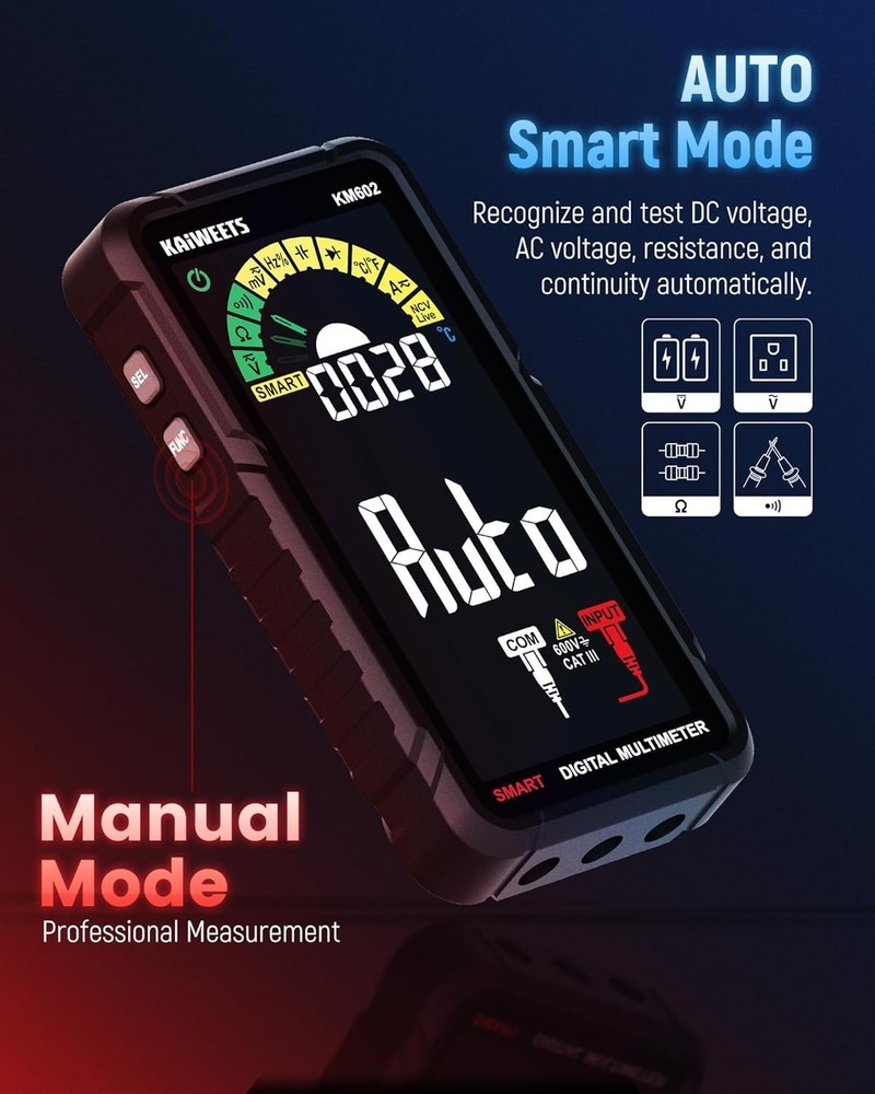 Smart Multimeter Rechargeable Electrical Tester with Auto Ranging Digital Vol...