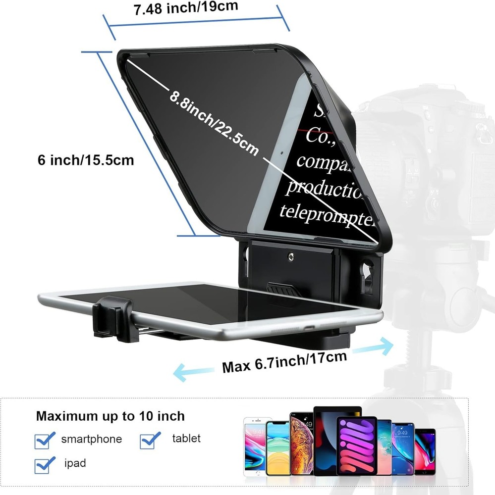 Teleprompter, Teleprompter with Remote Control, Work with iPad/Tablet/Smartph...
