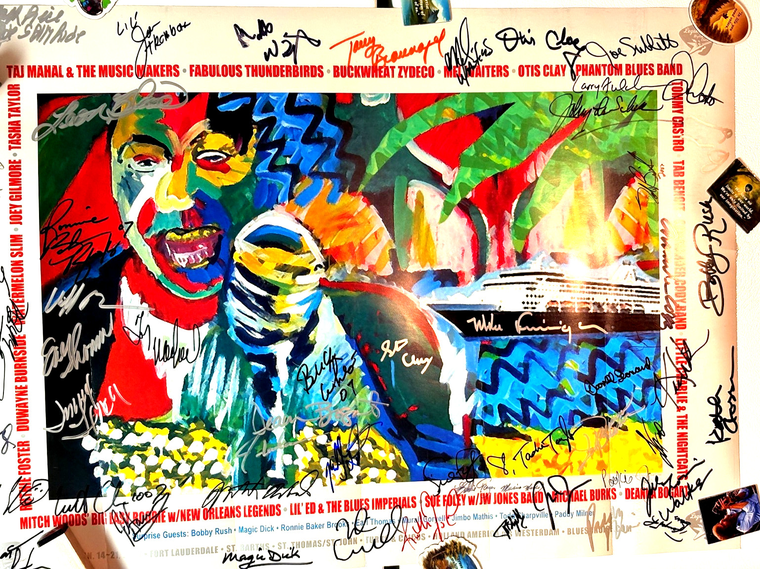 Blues Cruise Poster AUTOGRAPHED Blues Musicians TAJ MAHAL,Majic Dick + 22X28"