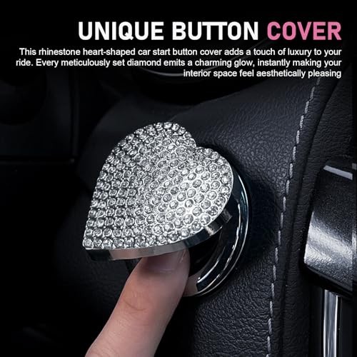 Bling Push Start Button Cover, Heart-Shaped Rhinestone Engine Start 1 PC White