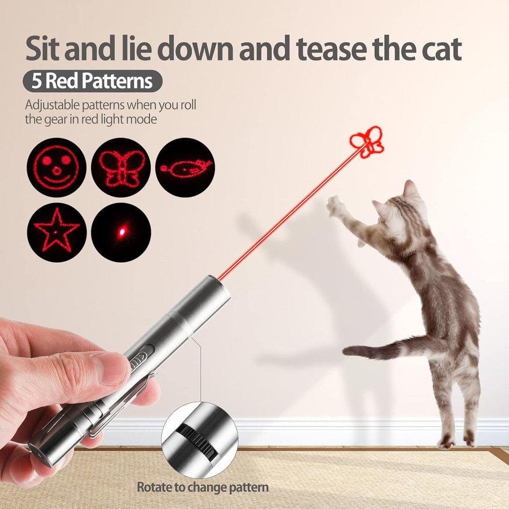 USB Rechargeable Laser Pointer Cat Toy, 3 Mode Red Dot Interactive LED Light