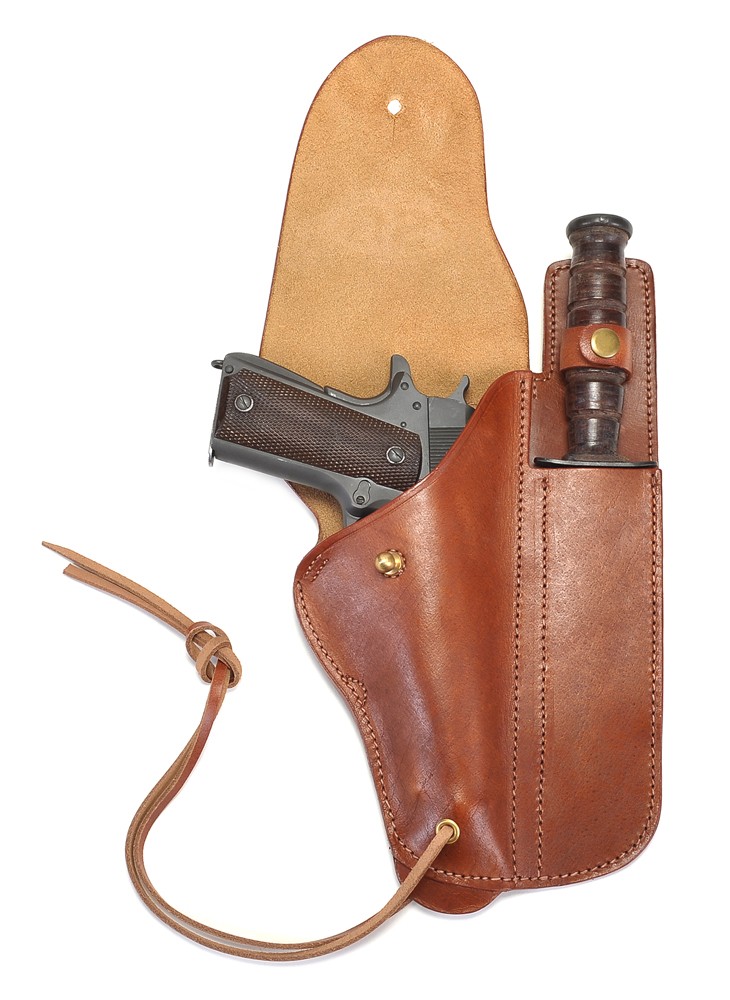 US WW2 M1916 Colt 1911 .45 Holster and Ka-Bar Sheath Premium Drum Dyed Leather