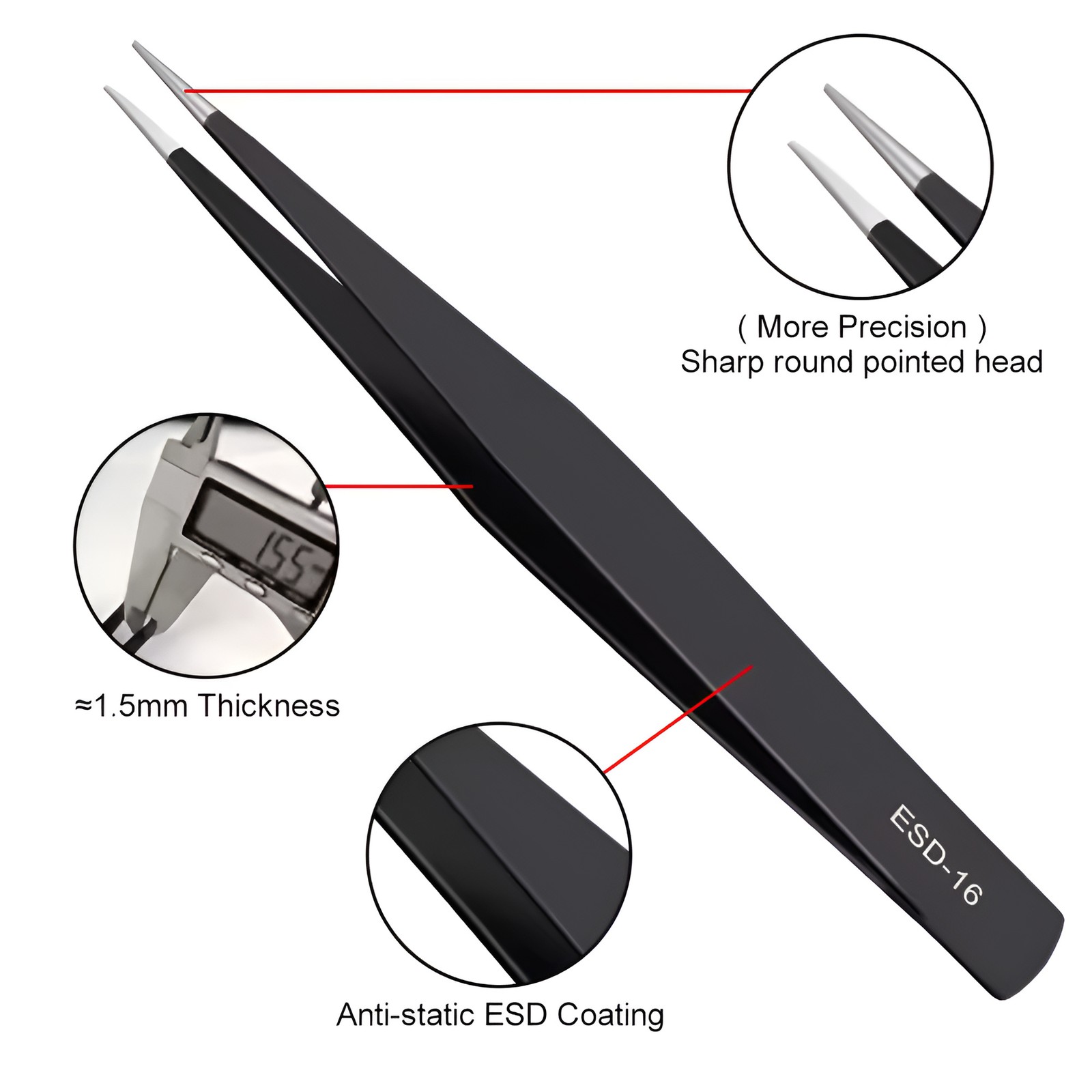10pc ESD Tweezers Precision Set Stainless Steel For Electronics & Jewelry Repair