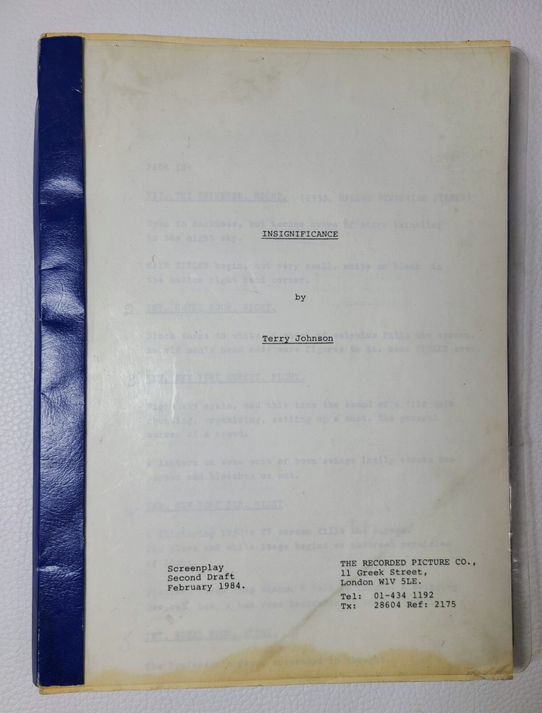 1984 Insignificance Script Screenplay Terry Johnson Gary Busey 2nd Draft Vintage