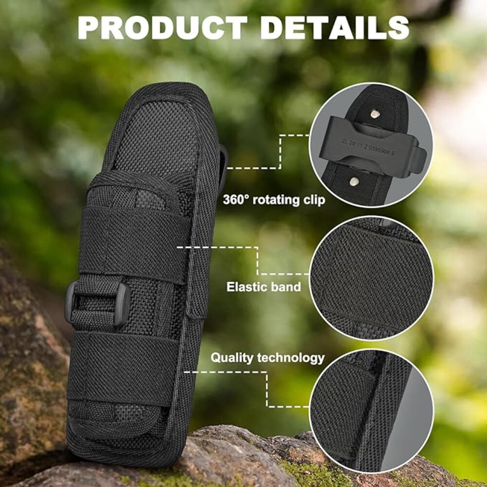 Tactical Flashlight Pouch Holster, Rotatable Flashlight Holder Belt Clip Case