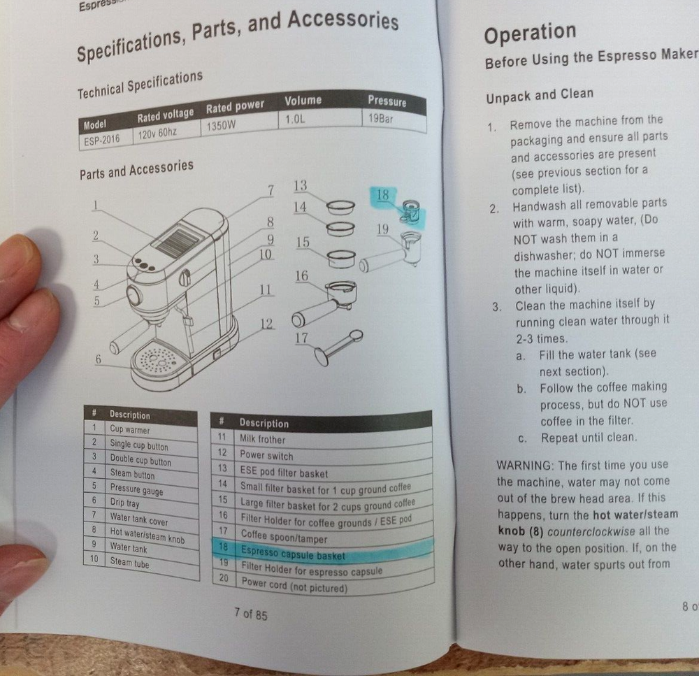 Espressione Flex 3in1 Espresso Machine - BROKEN ESPRESSO CAPSULE BASKET HANDLE