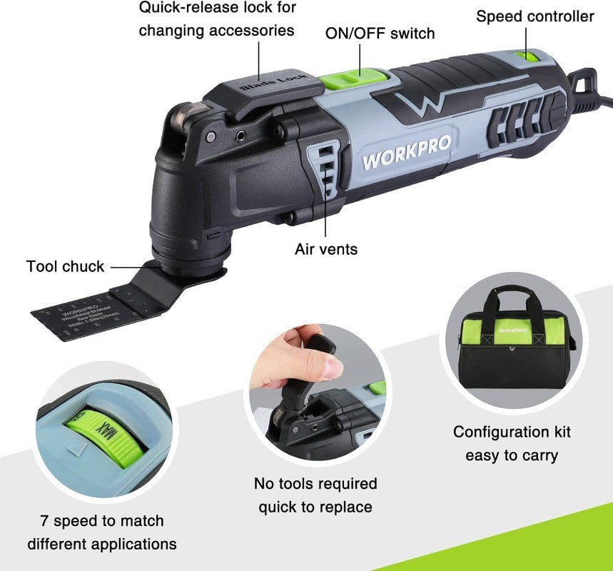 WORKPRO Oscillating Multi-Tool Kit for Christmas, 3.0 Amp Corded Quick