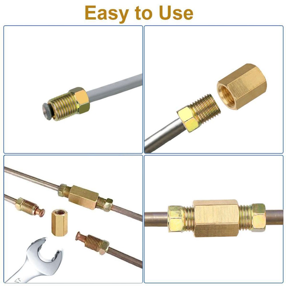 12x Straight Brass Brake Line Inverted Compression Fitting Unions For 3/16" Tube