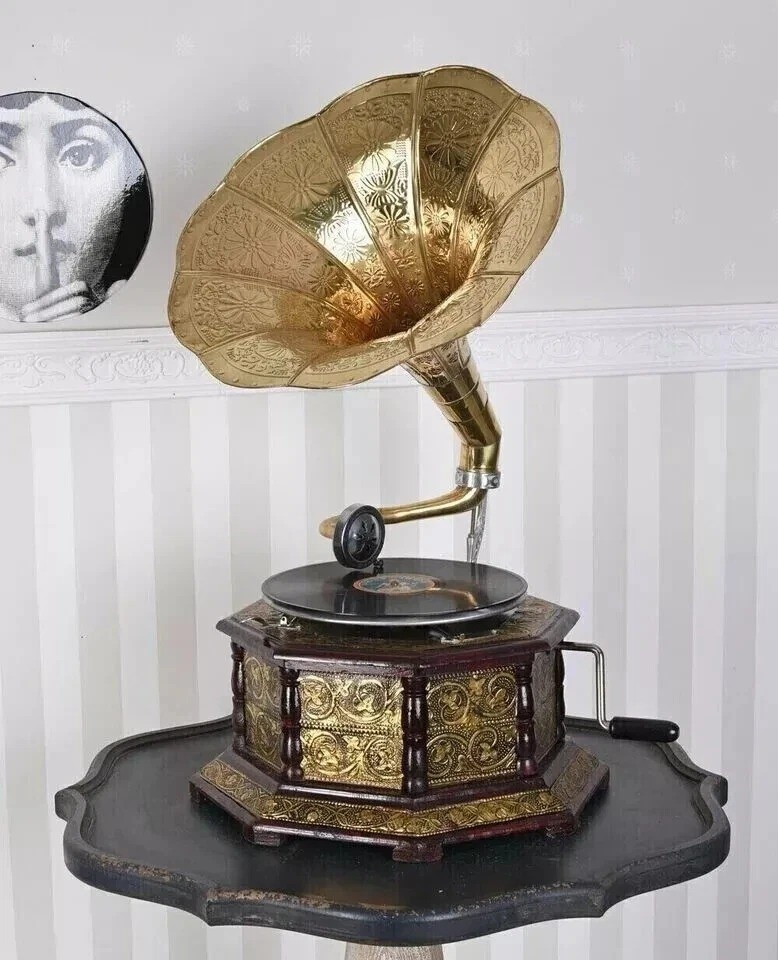 HMV Gramophone Player – Working Wind-up Phonograph| Handmade Brass & Wood Replic