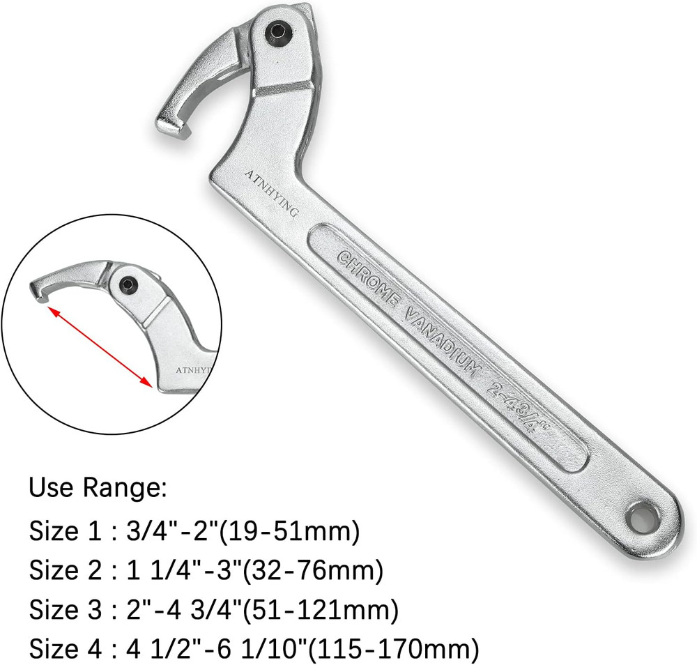 4 Pcs Spanner Wrench Set, Adjustable C Pin Spanner Hook Wrench Tool for Machine