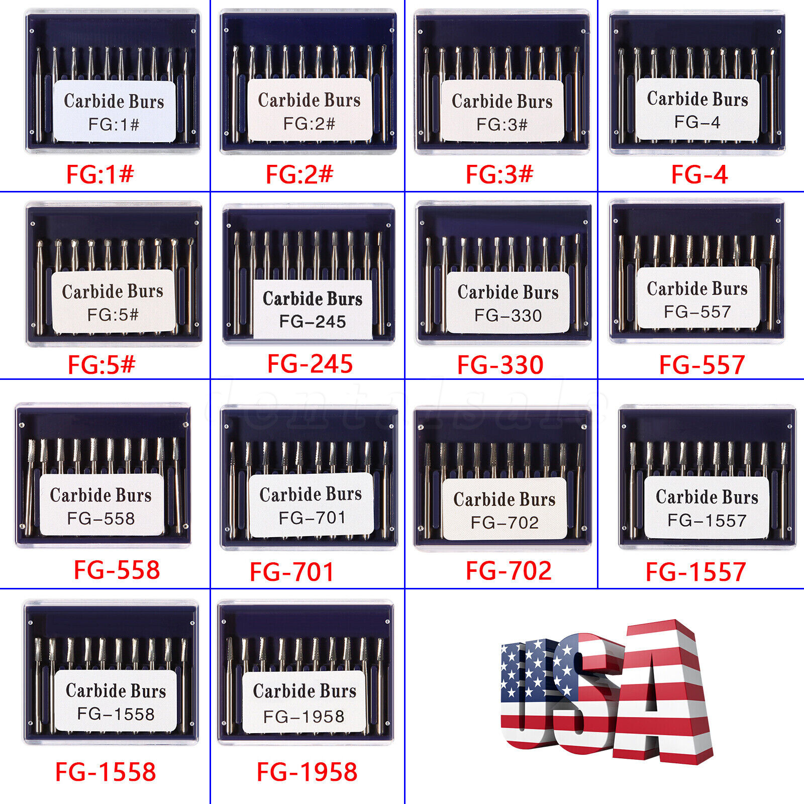 10-100Pcs Dental Carbide Burs for High Speed Handpiece Round Cone Bur Diamond FG