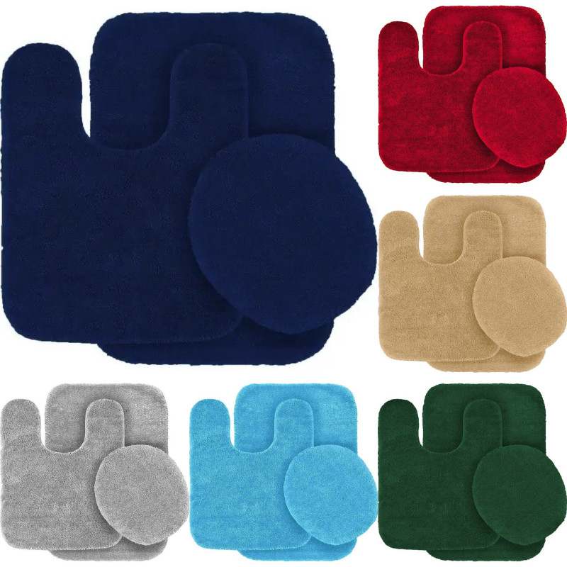 3-Piece Solid Bathroom Bath Mat Contour Rug Set with Toilet Lid Cover #6 Mixture
