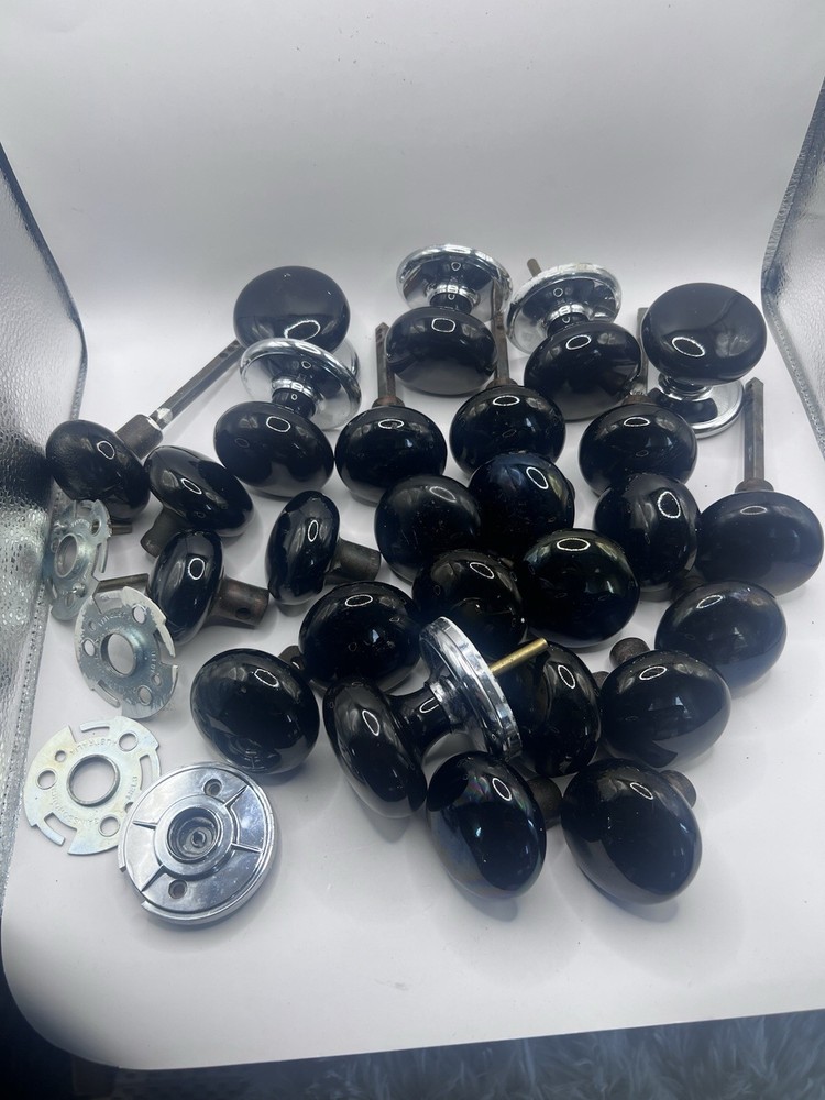 Vintage Antique Black Marble Door Knobs 26 Count