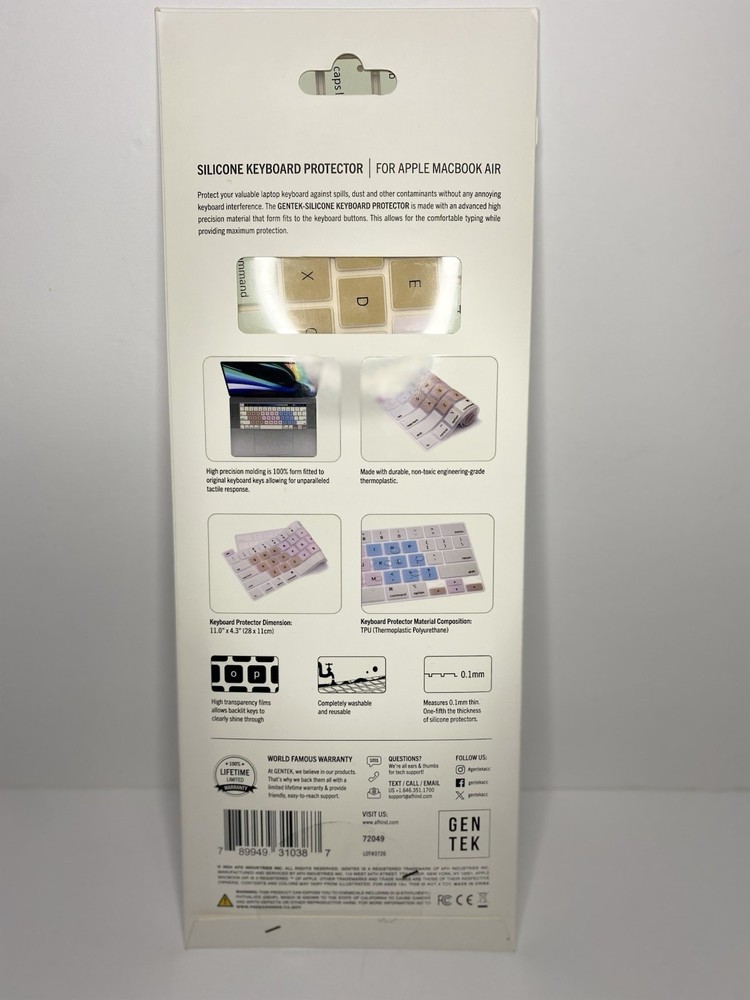 New, Gen Tek, Multicolor Silicone Keyboard Protector For MacBook Air.