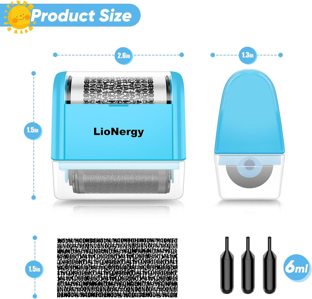 Identity Protection Roller Stamp - Blue with 3 Refills