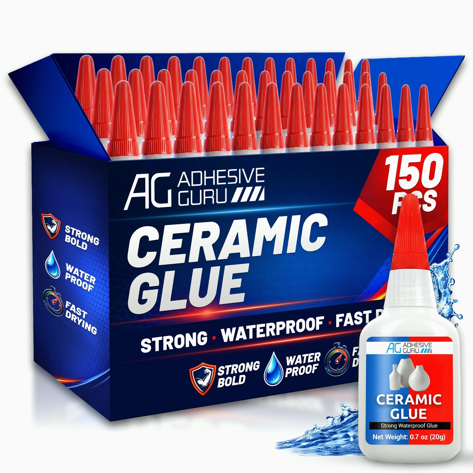 Adhesive Guru Ceramic Glue (150x0.7oz) Super Glue for Pottery, Porcelain & China