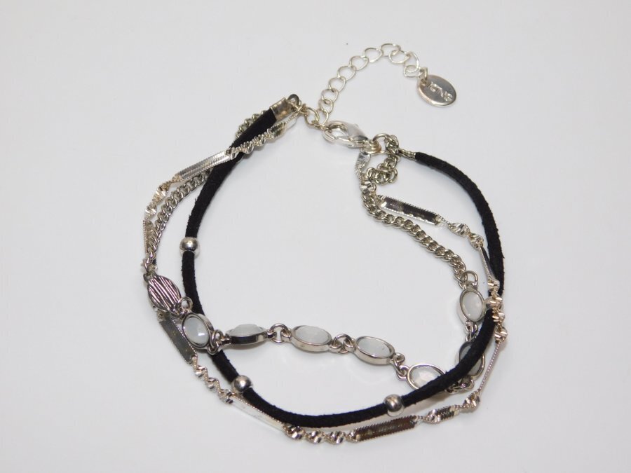 A519-BRACELET~MULTI STRAND~BLACK/SILVER TONE~ICING~8" - 10"