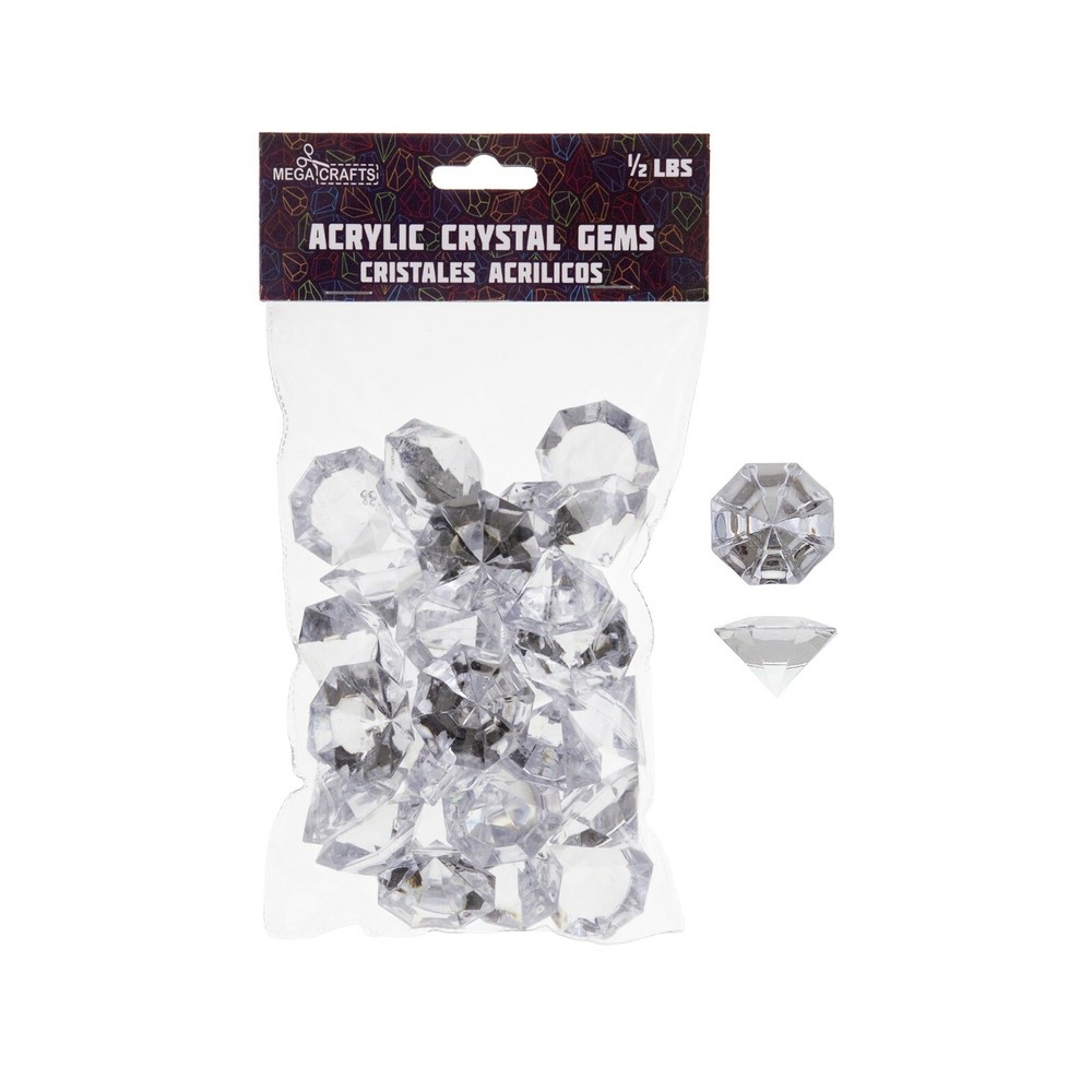 Mega Crafts - 1/2 Pound Acrylic Decorative Large Diamonds - Clear