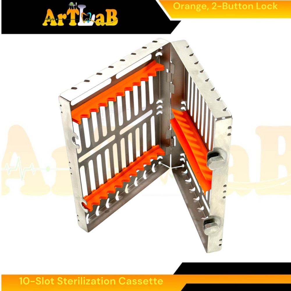 2 Count, Sterilization Cassette Boxes with Detachable Lid, Lockable,Green+Orange