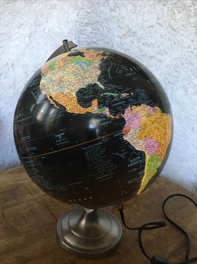 Vintage MCM Replogle Scanglobe 12" Diameter Lighted 30cm Needs Bulb Map Decor